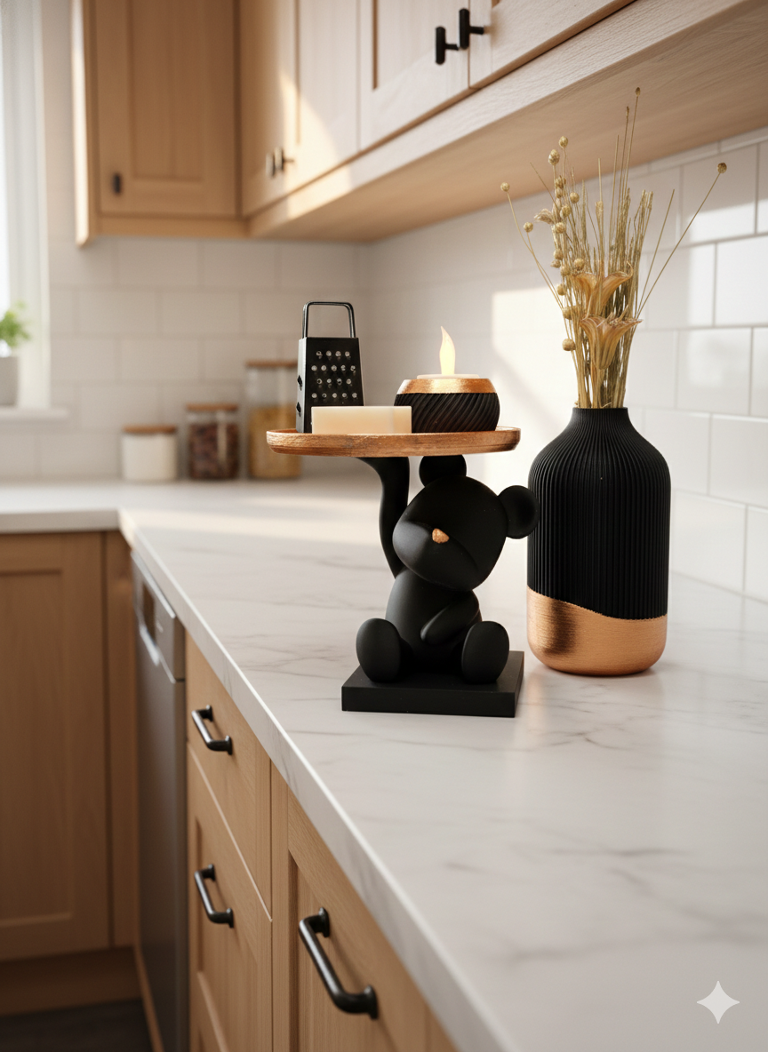 Luxury Layerzz – Bear Tray Figure | Rose Gold Leaf Accent