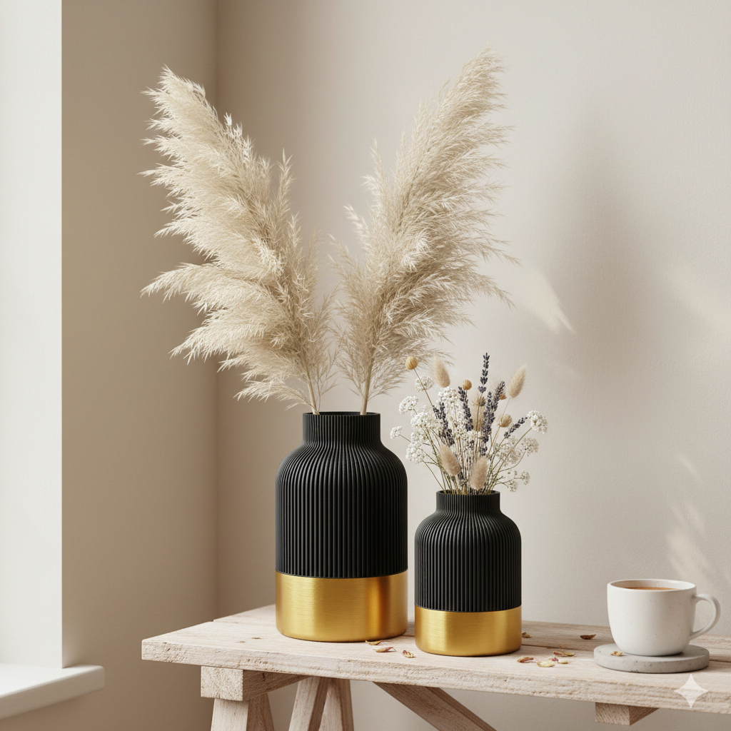 Luxury Layerzz – Royal Line Vase | Gold Accent - 3d geprint - duurzaam - 2 maten