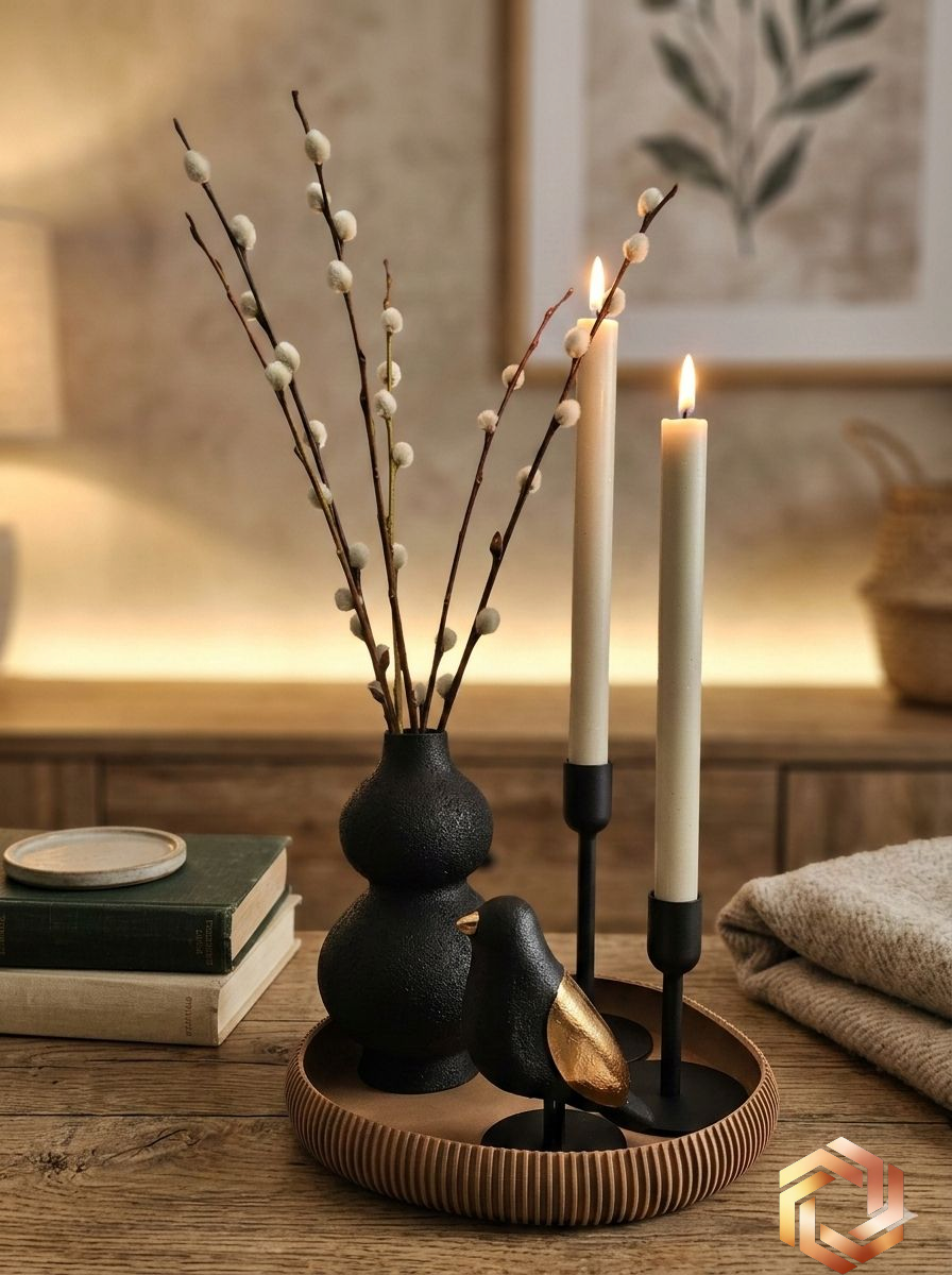 Luxury Layerzz – Luxury Birds | zwart & Champagne Goud - minimalistisch - Japandi Style - 3 maten