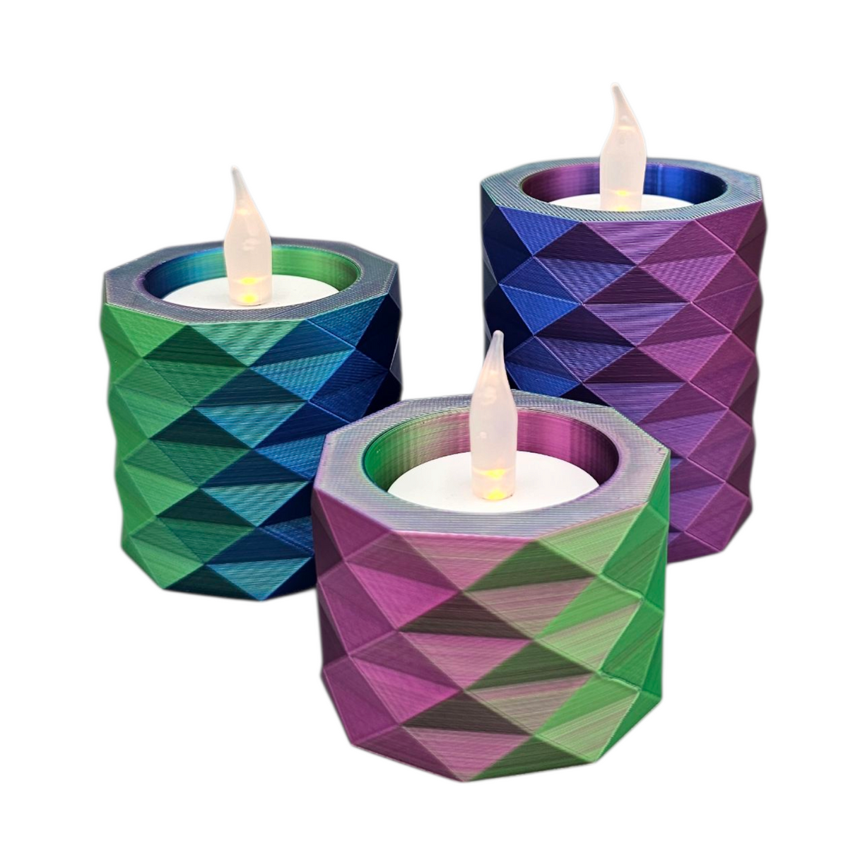 3D-geprinte waxinelichthouders met LED lichtjes set van 3 – moderne sfeerverlichting (niet geschikt tegen hitte)