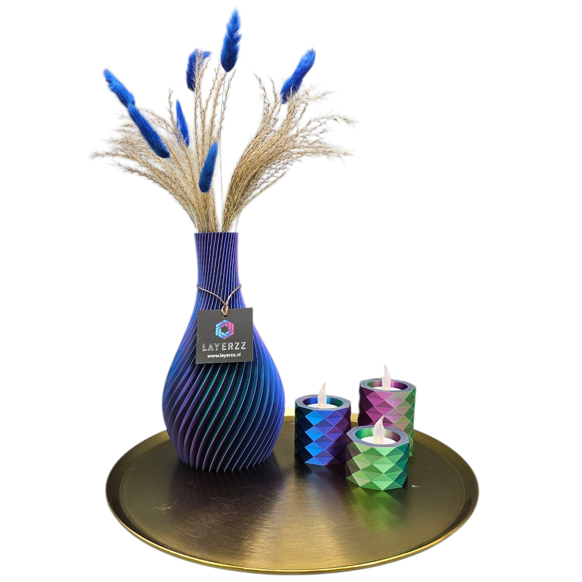 3D-geprinte waxinelichthouders met LED lichtjes set van 3 – moderne sfeerverlichting (niet geschikt tegen hitte)