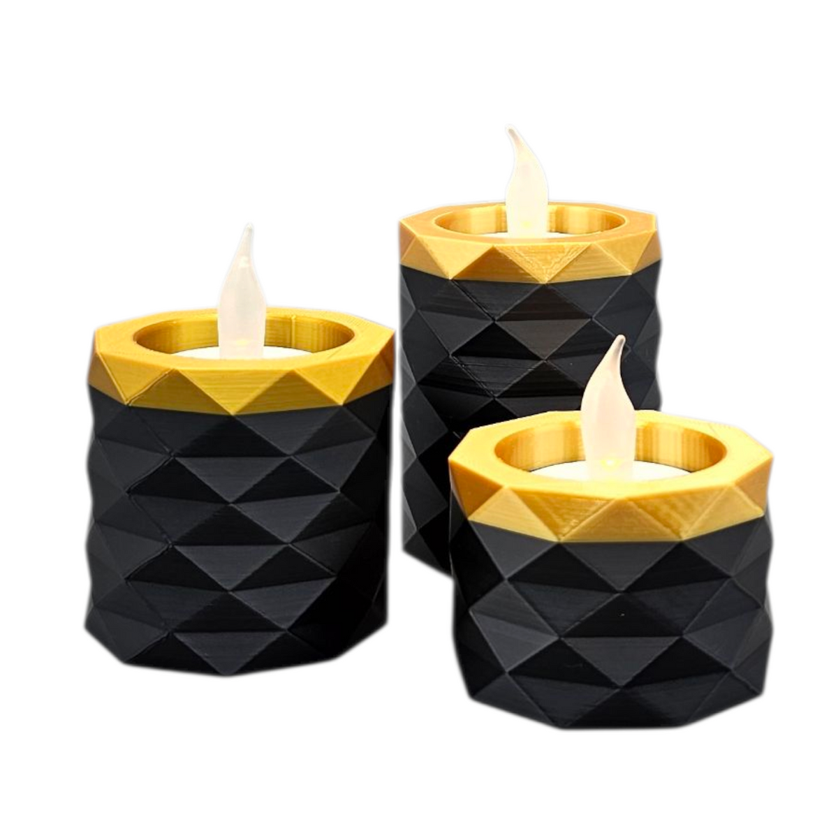 Luxury Layerzz LED Waxinelichthouders – Set van 3 zwart met goud of koper - homedecoration