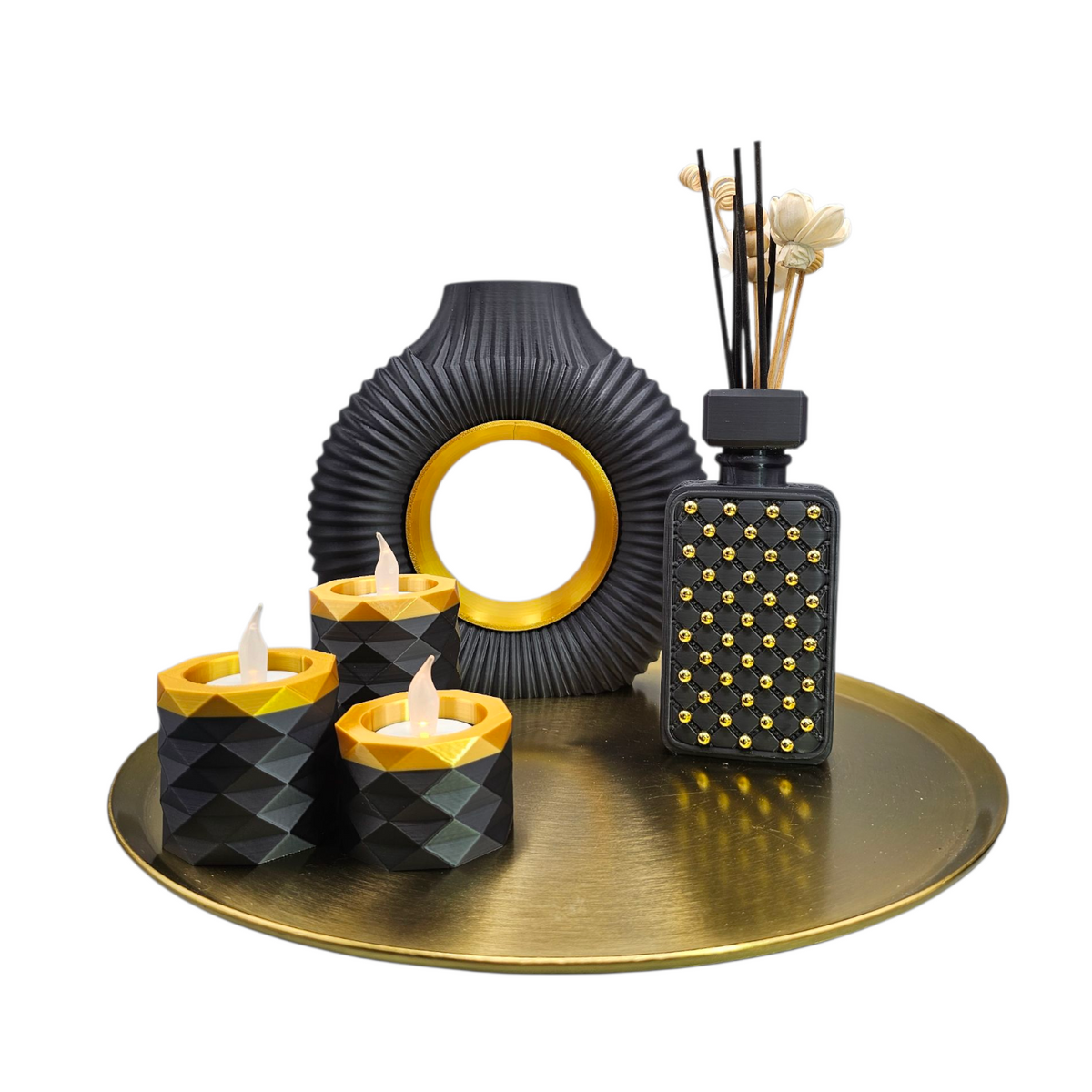 Luxury Layerzz LED Waxinelichthouders – Set van 3 zwart met goud of koper - homedecoration