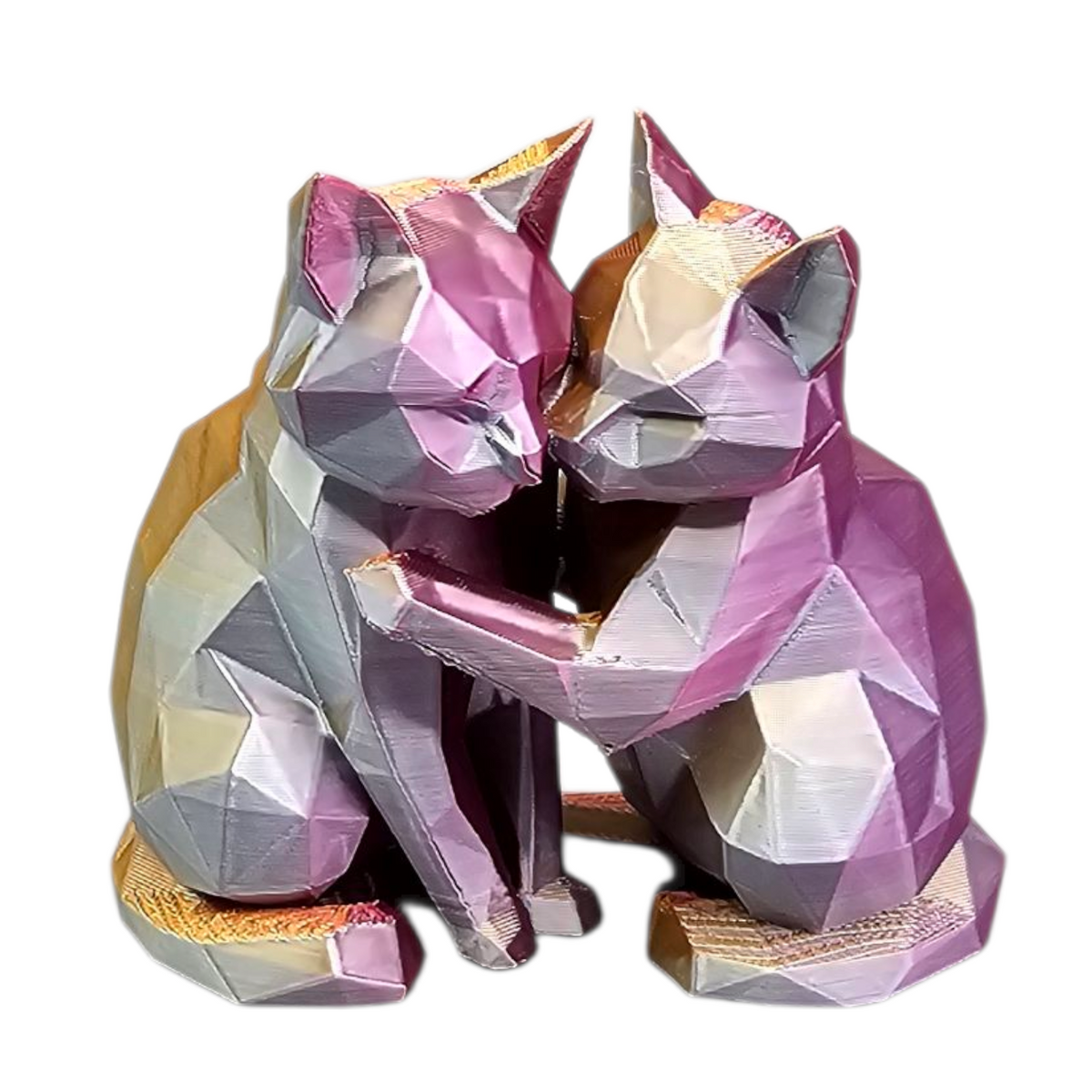 Geometrisch Poezenkoppel | 3D Geprint Kattenbeeldje in Meerkleurig Filament