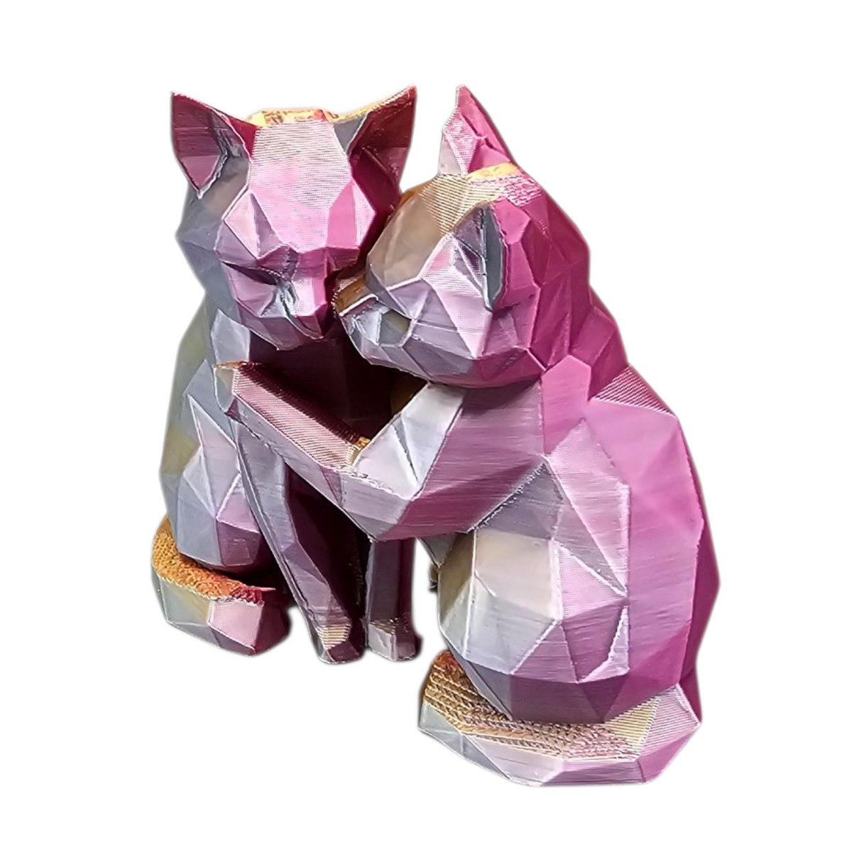 Geometrisch Poezenkoppel | 3D Geprint Kattenbeeldje in Meerkleurig Filament