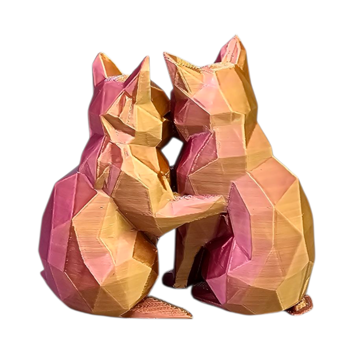 Geometrisch Poezenkoppel | 3D Geprint Kattenbeeldje in Meerkleurig Filament