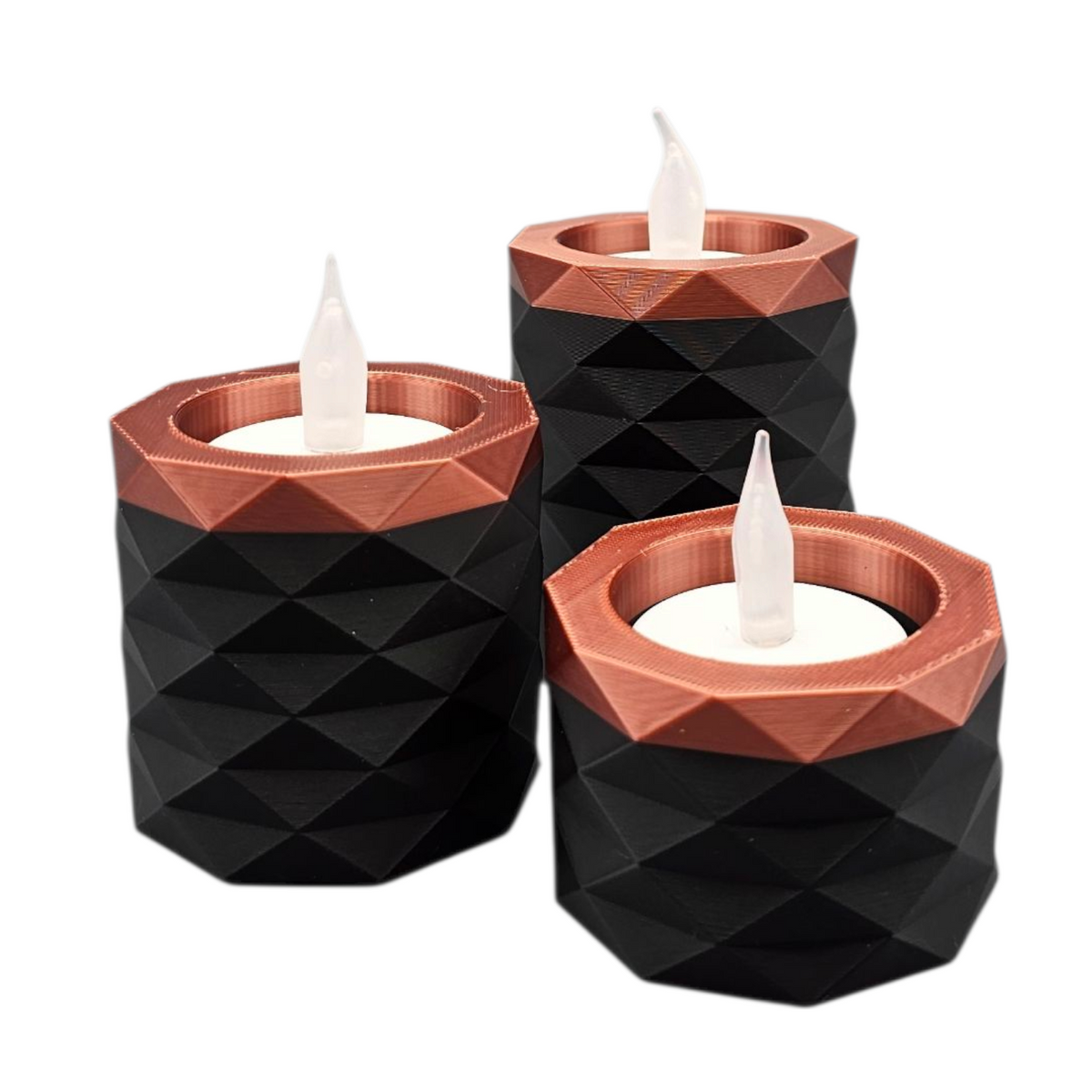 Luxury Layerzz LED Waxinelichthouders – Set van 3 zwart met goud of koper - homedecoration