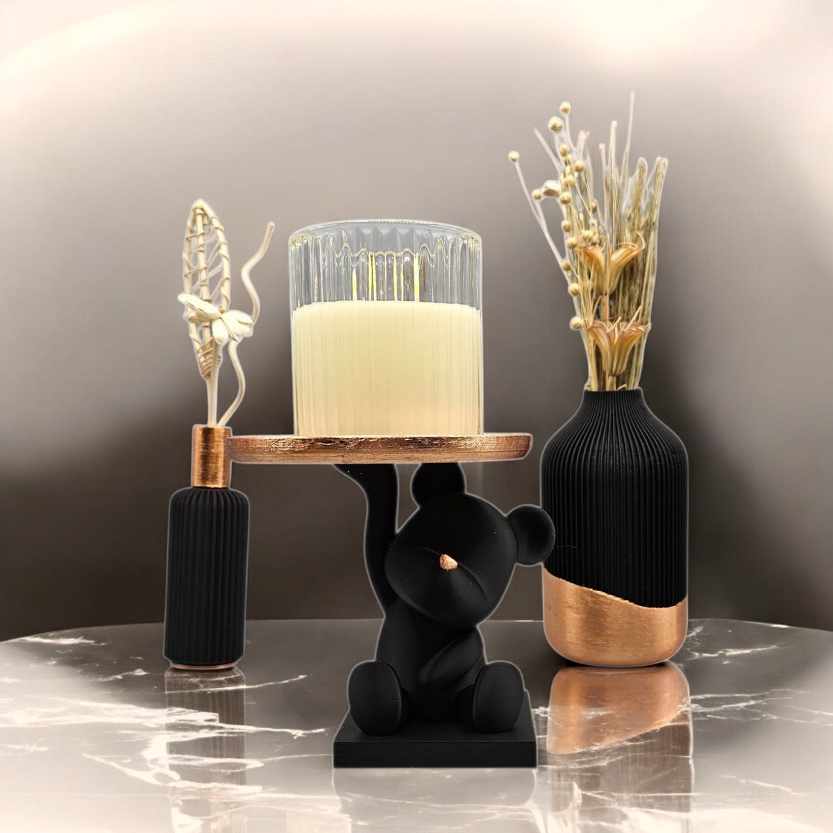 Luxury Layerzz – Bear Tray Figure | Rose Gold Leaf Accent