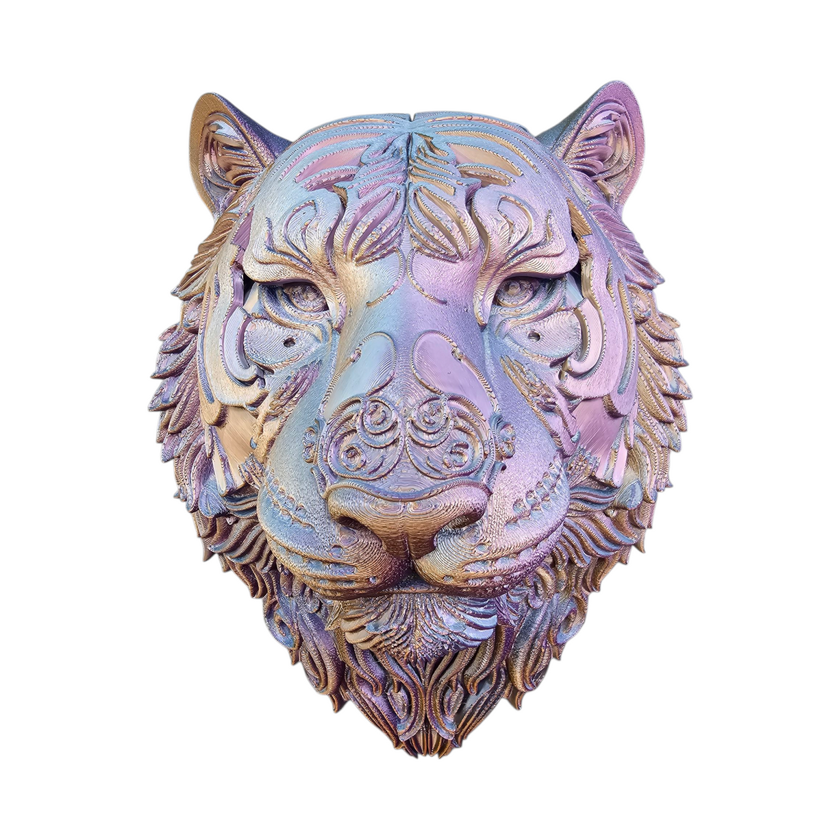 Tijgerkop Wanddecoratie – 3D geprint Optisch Kleurspel - eyecather