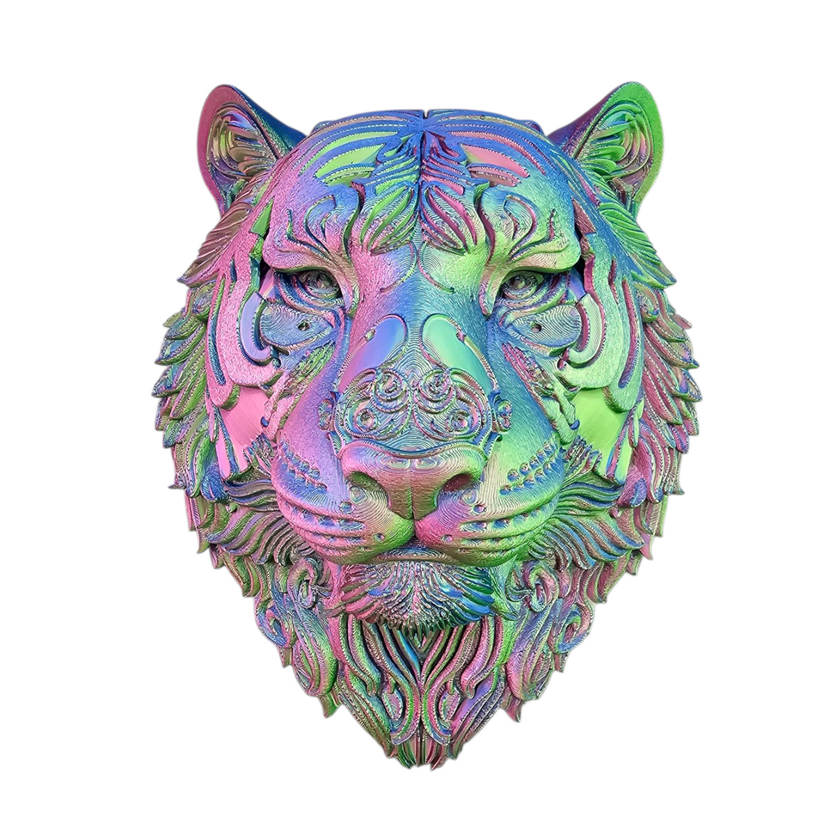 Tijgerkop Wanddecoratie – 3D geprint Optisch Kleurspel - eyecather