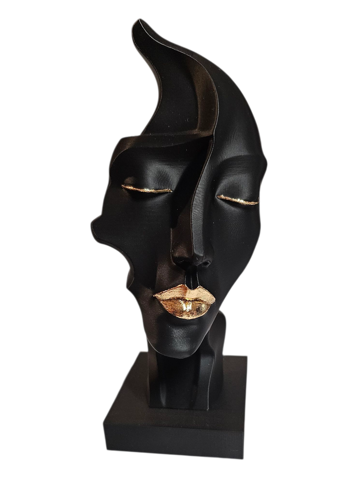 Abstract Vrouwelijk Beeld Zwart met Gouden Lippen | Golden Lips 3D geprint