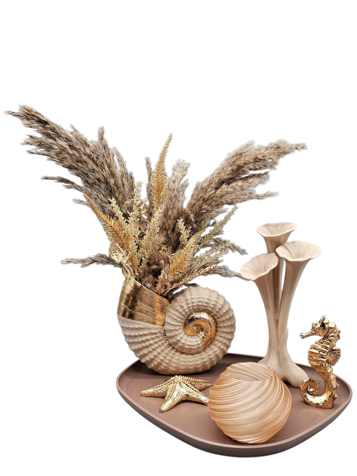 Ocean Luxe - Luxe Woondecoratie Set met Dienblad Beige en Goud - 3D geprint
