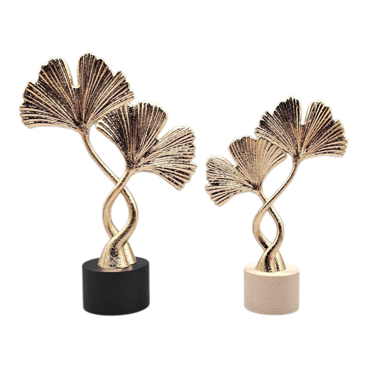Ginkgo Blad Decoratie – Luxe Goudkleurig Ornament met Zwarte of Beige Voet