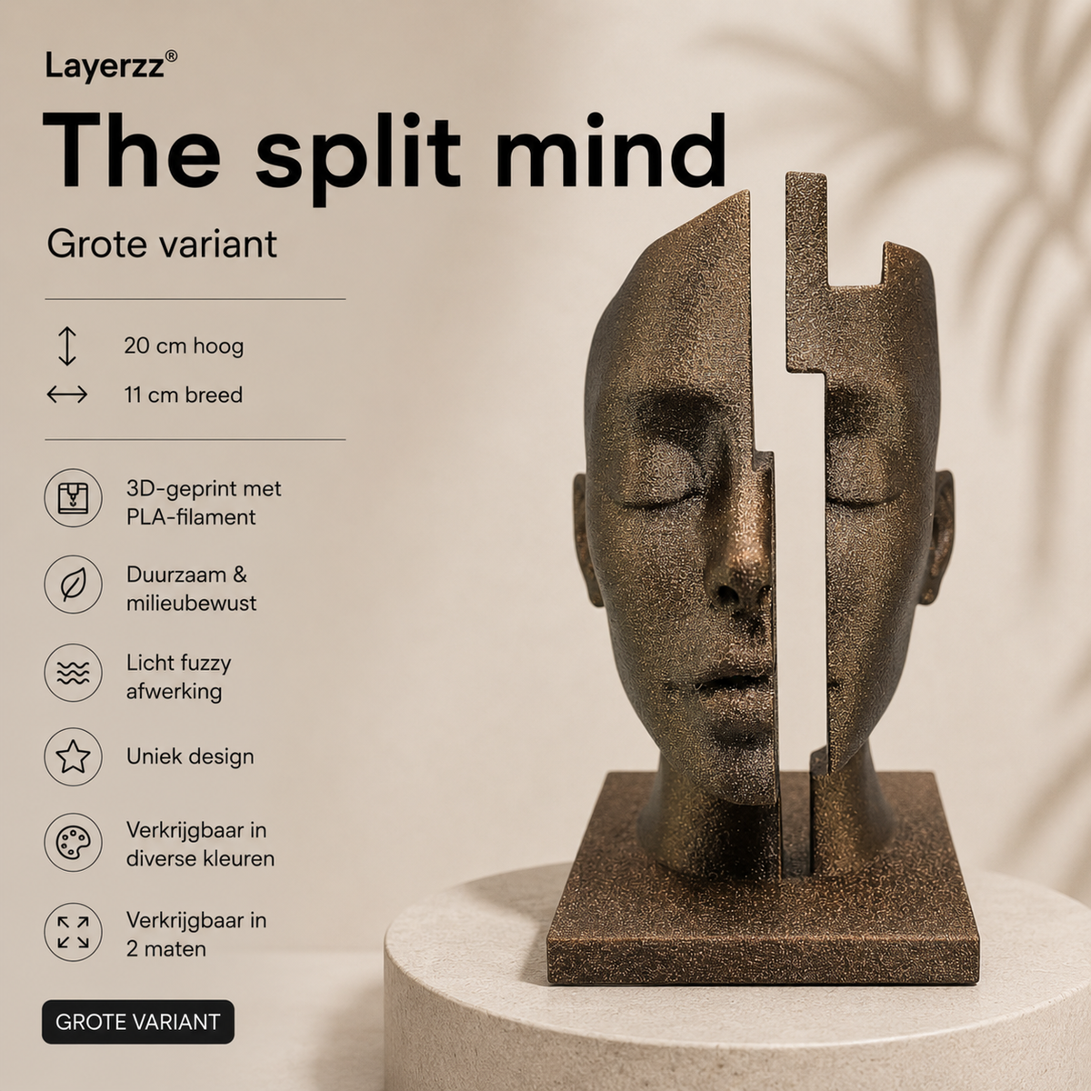 The split mind- Modern abstract beeld in diverse kleuren en 2 maten