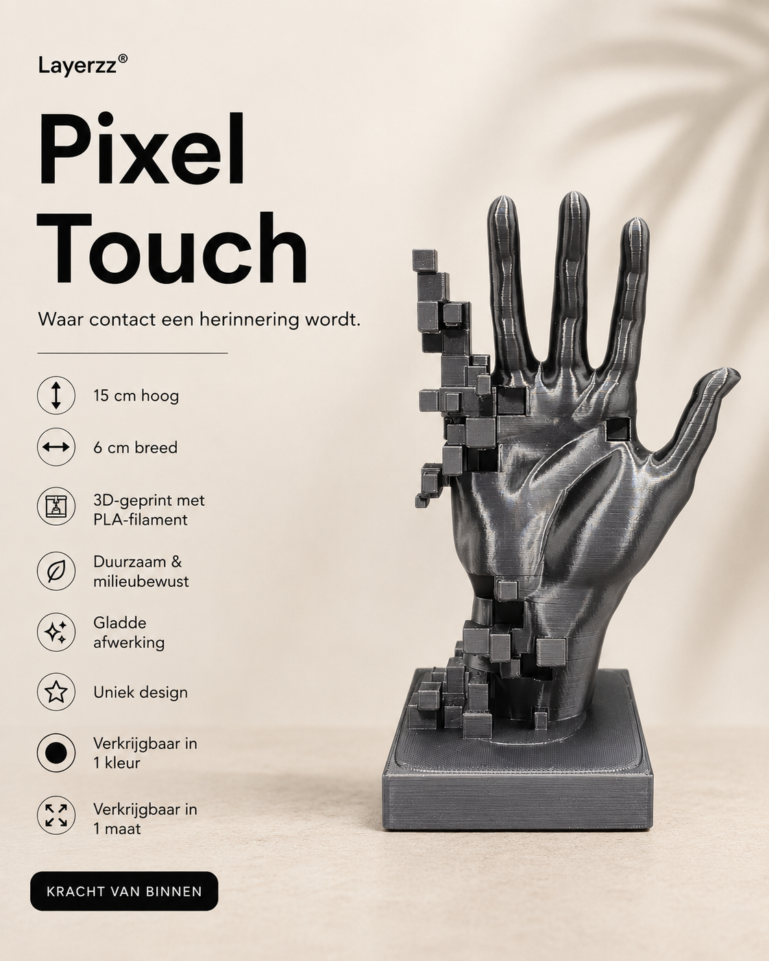 Pixel Touch - Abstract 3-D geprint handbeeld - modern