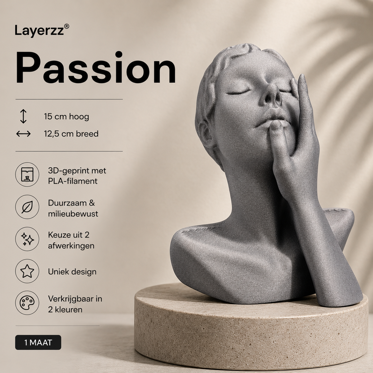 3D-geprint kunst beeld Passion in stonelook | Modern decoratief beeld vol emotie