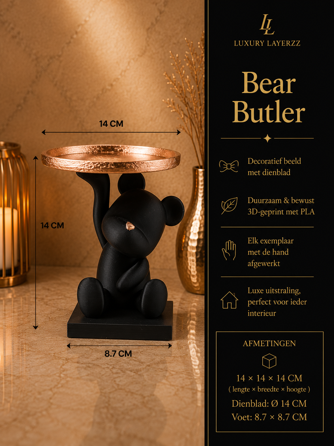 Luxury Layerzz – Bear Tray Figure | Rose Gold Leaf Accent