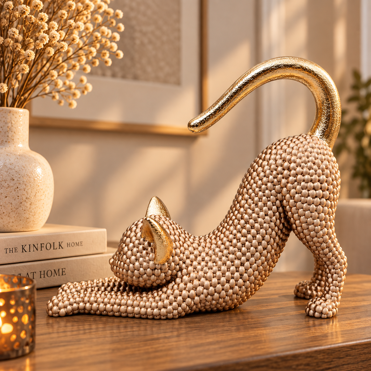 Decoratief Kattenbeeld – Liggende Kat | Champagne goud
