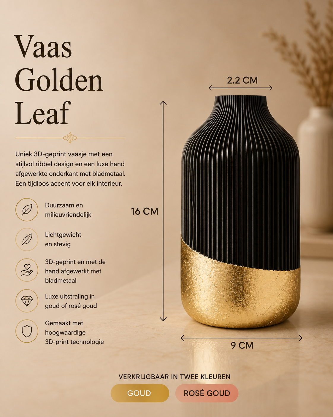 Luxury Layerzz – Golden Leaf Vase | Rose Gold & Gold - huisdecoratie
