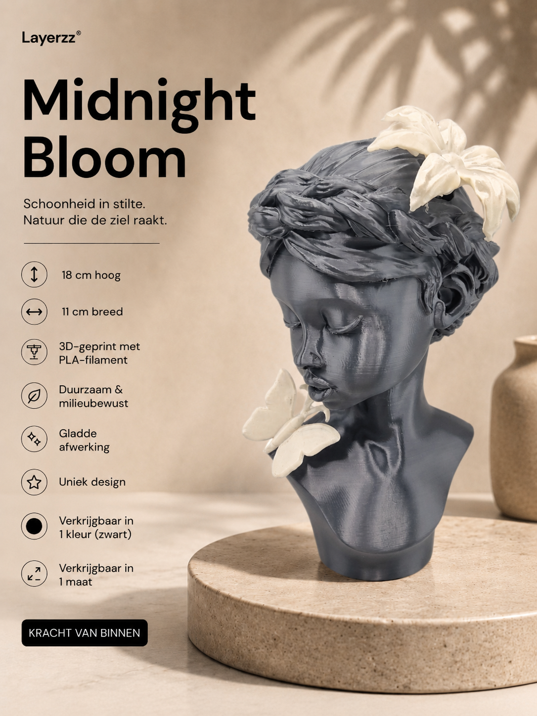 Midnight Bloom kunstbeeld - decoratief beeld - 18cm