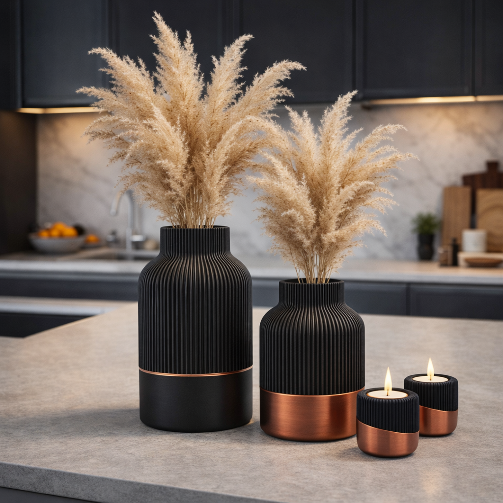 Luxury Layerzz – Royal Line Vase | Copper Accent - duurzaam - 3d geprint - woondecoratie - 2 maten
