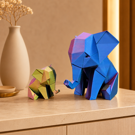 Geometrische Olifant - 3D Geprint Olifantje Meerkleurig  in 3 Maten