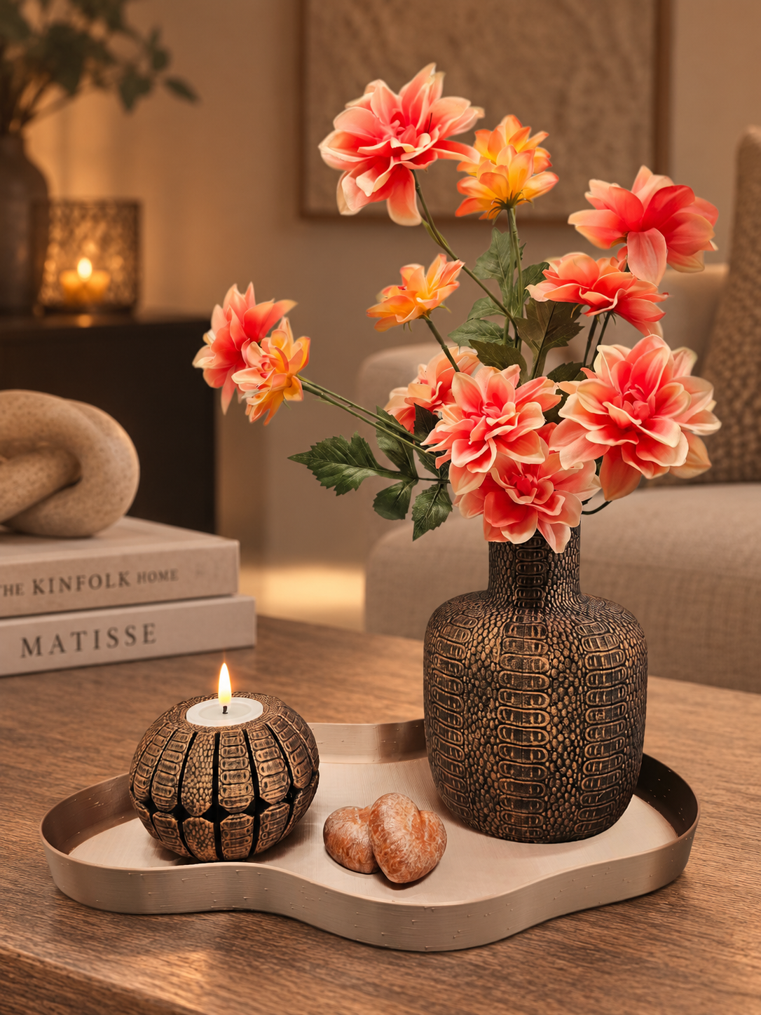 Croco Waxinelichthouder – Decoratieve LED Kaarsenhouder met Krokodillenlook