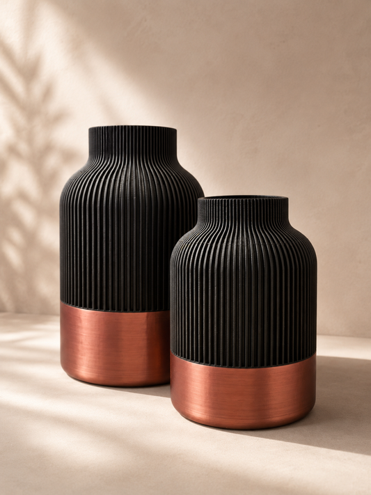 Luxury Layerzz – Royal Line Vase | Copper Accent - duurzaam - 3d geprint - woondecoratie - 2 maten