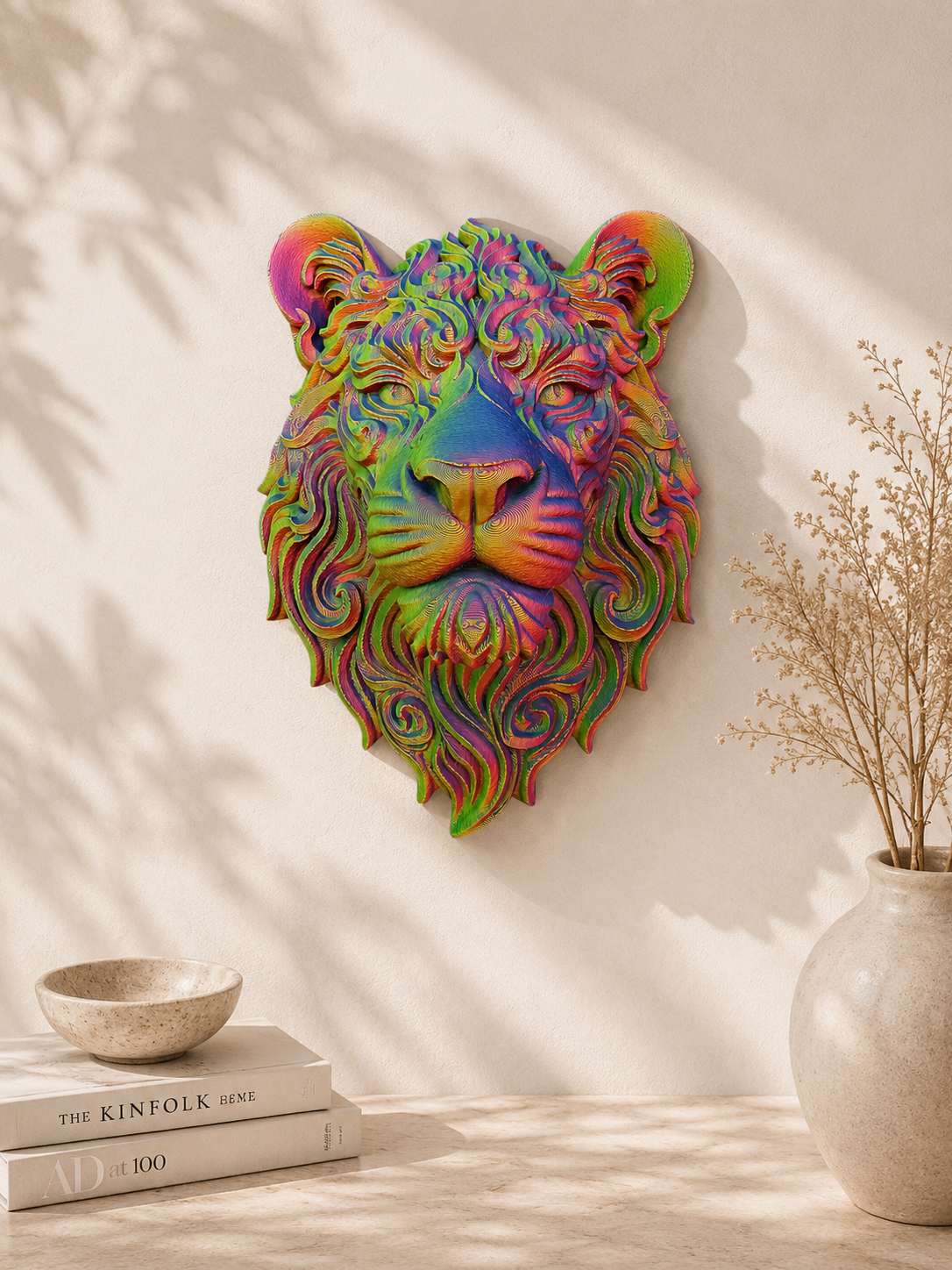 3D Geprinte Leeuwenkop Wanddecoratie – Multicolor Design - eyecather