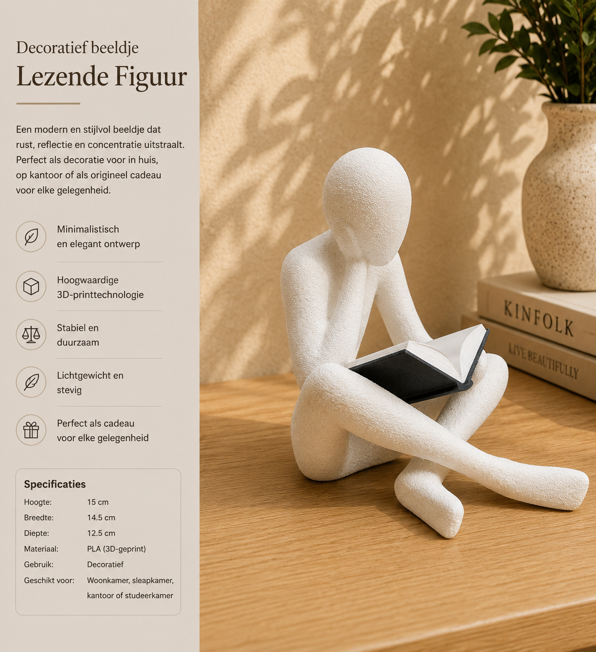 NObody Lezend Beeldje | 3D Geprint Decoratiebeeld met Fuzzy Skin - diverse kleuren