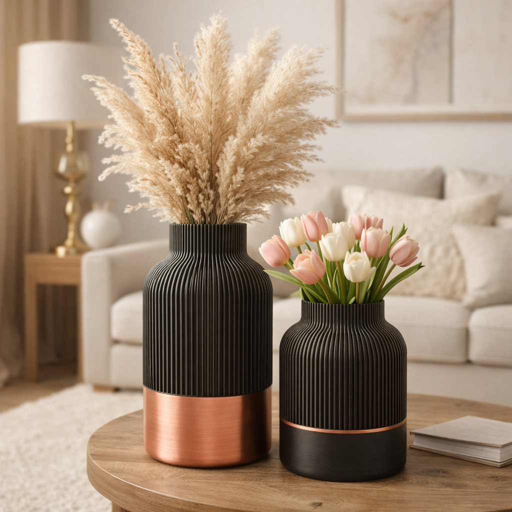 Luxury Layerzz – Royal Line Vase | Copper Accent - duurzaam - 3d geprint - woondecoratie - 2 maten