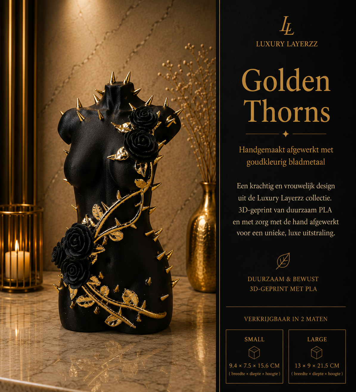 Luxury Layerzz – Golden Thorns - luxe decoratie - 3D geprint -  2 maten