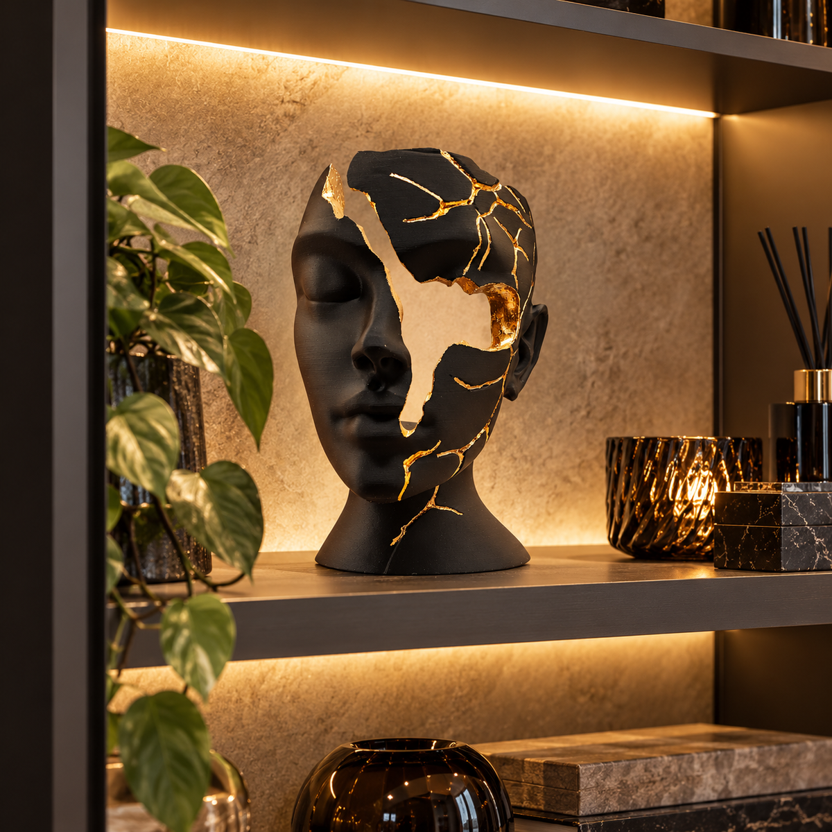 Luxury Layerzz – Broken Face - Gold Edition - kunstbeeld - 3 maten