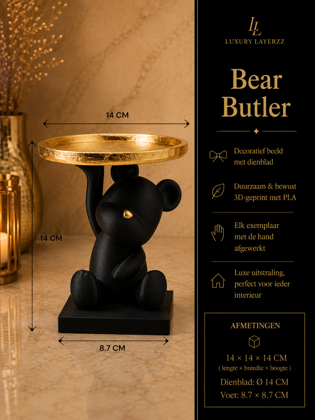 Luxury Layerzz – Bear Tray Figure | Gold Accent