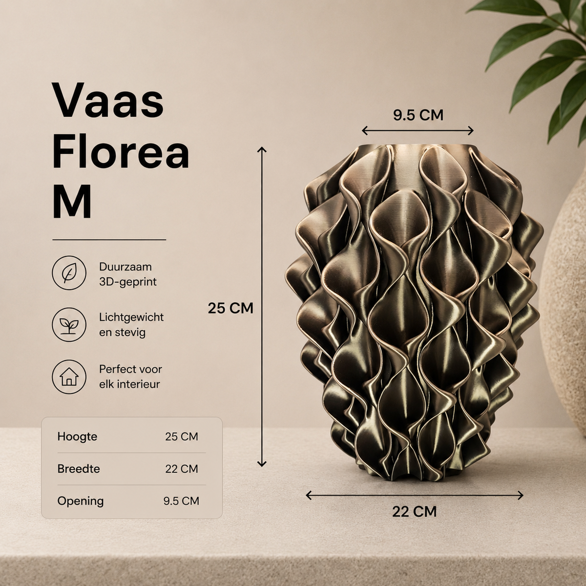 Florea 3D geprinte Design vaas in 3 maten - diverse kleuren