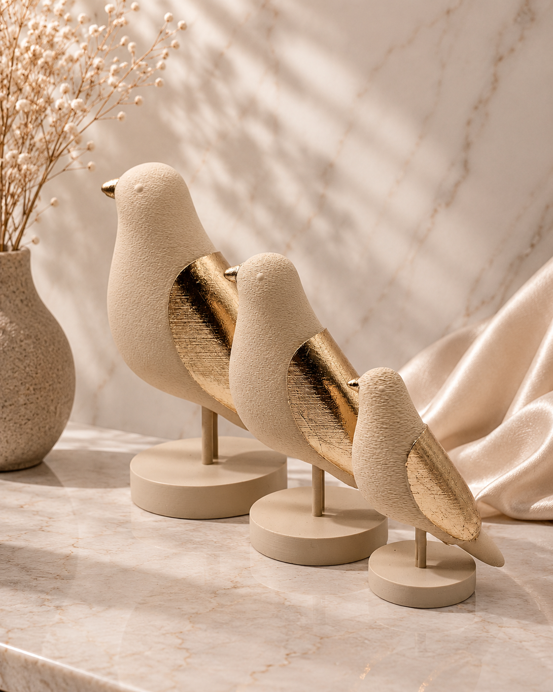 Luxury Layerzz – Luxury Birds | Beige & Champagne Goud - minimalistisch - Japandi Style - 3 maten