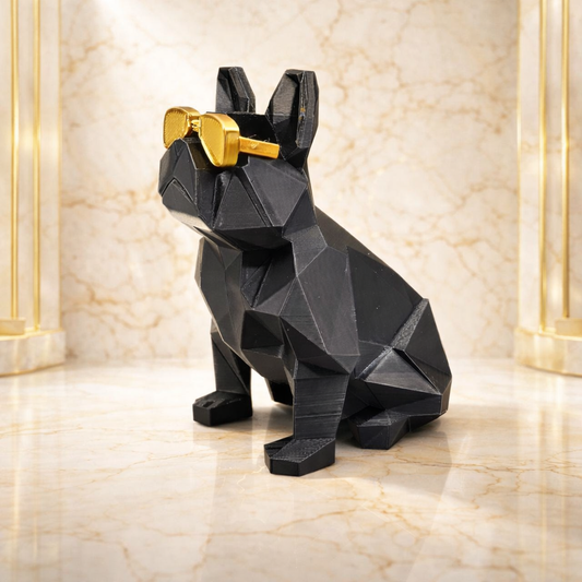 Luxury Layerzz Zonnebrilhond – Zwart met Gouden Bril - 2 maten - decoratie