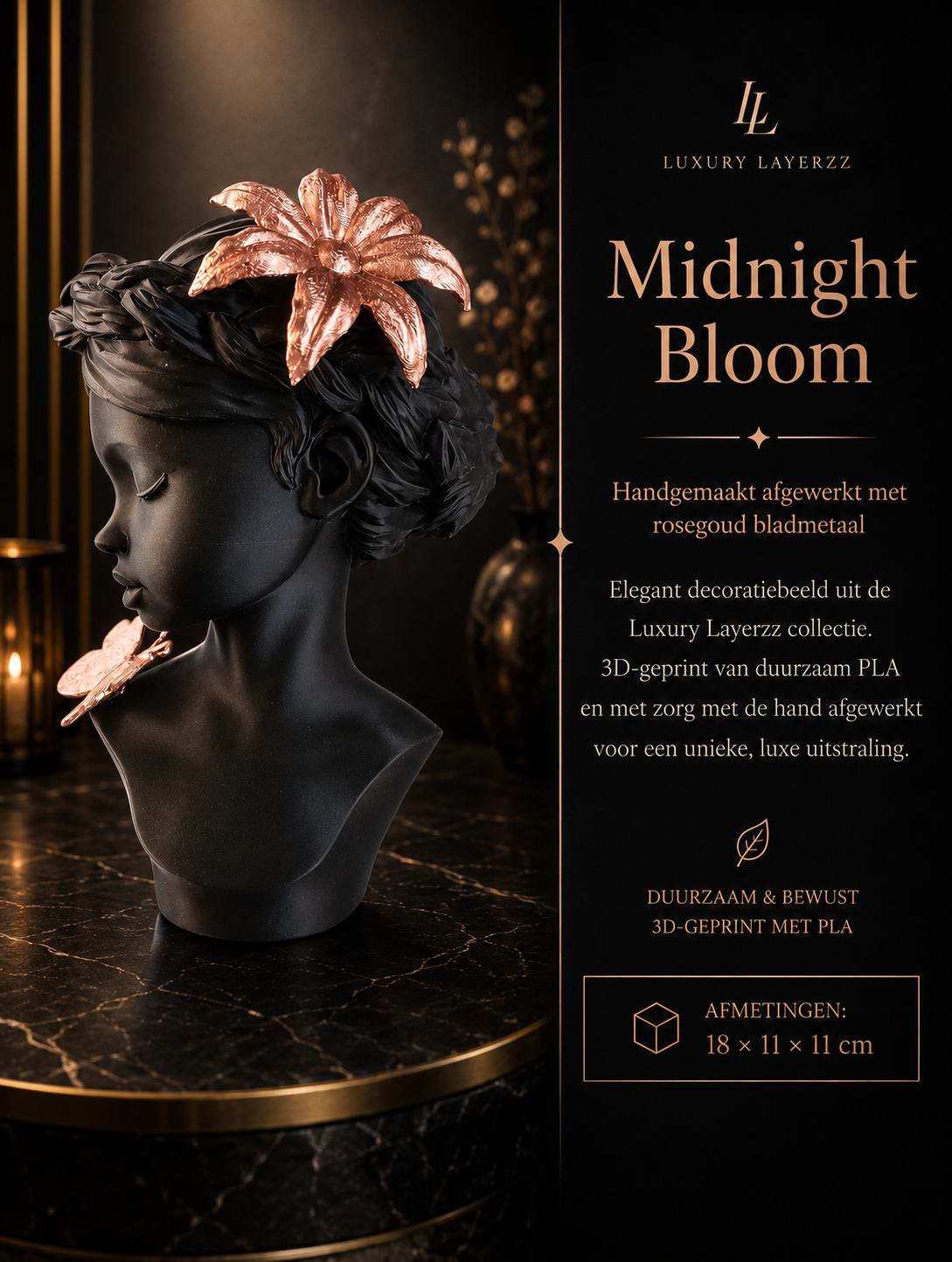 Luxury Layerzz – Midnight Bloom - Rose Gold Edition - kunstbeeld