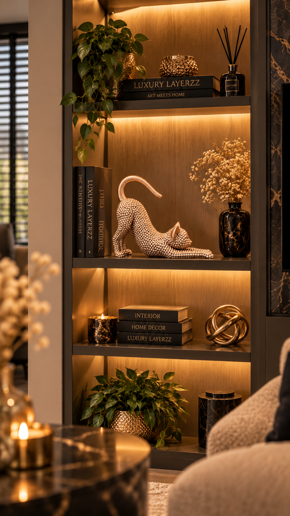Decoratief Kattenbeeld – Liggende Kat | Champagne goud