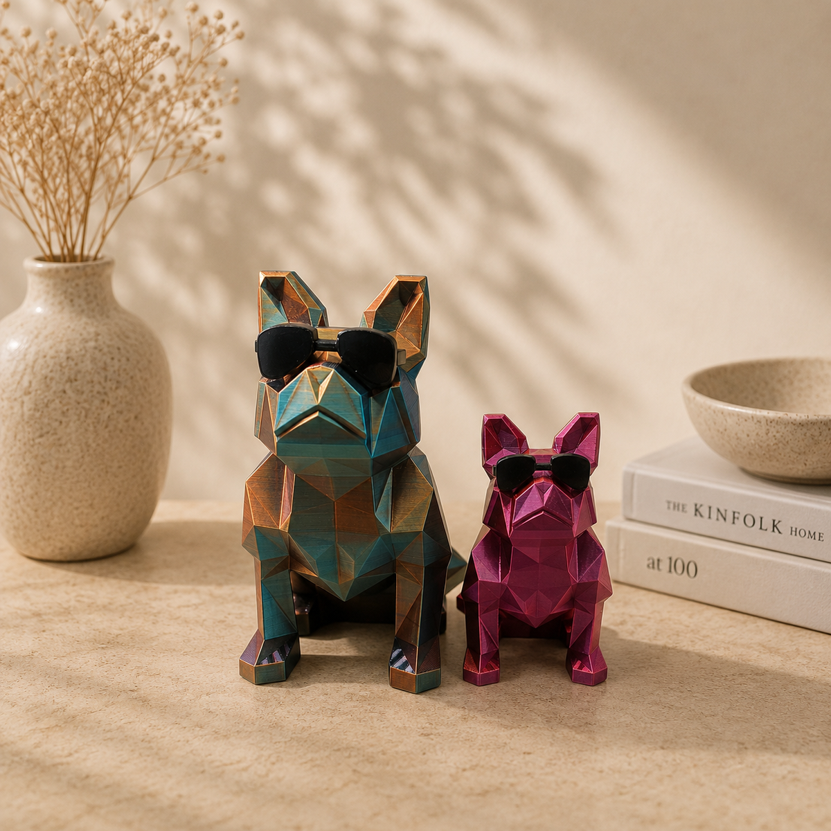 3D Geprinte Bulldog met Zonnebril - Unieke Kleuren & 2 Maten
