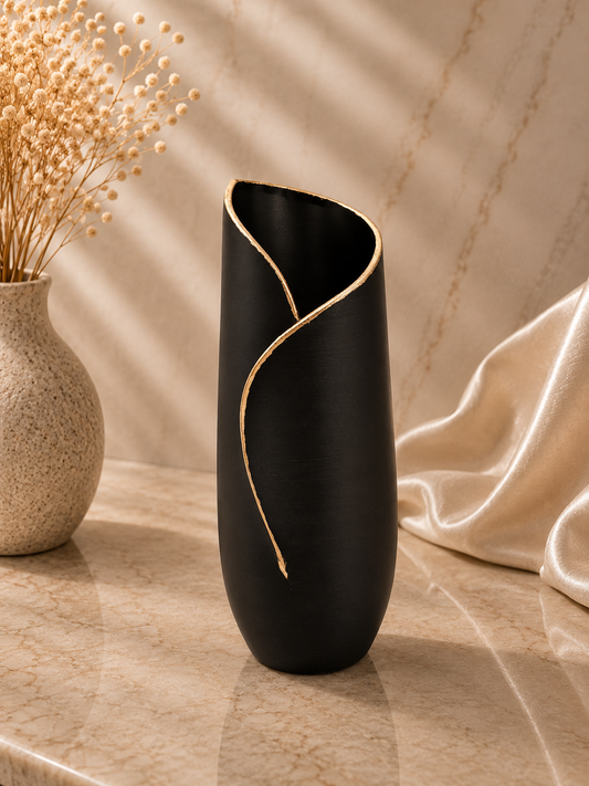 Luxury Layerzz Flow Line Vase | Design Vaas met Gouden Rand - 2 maten diverse kleuren