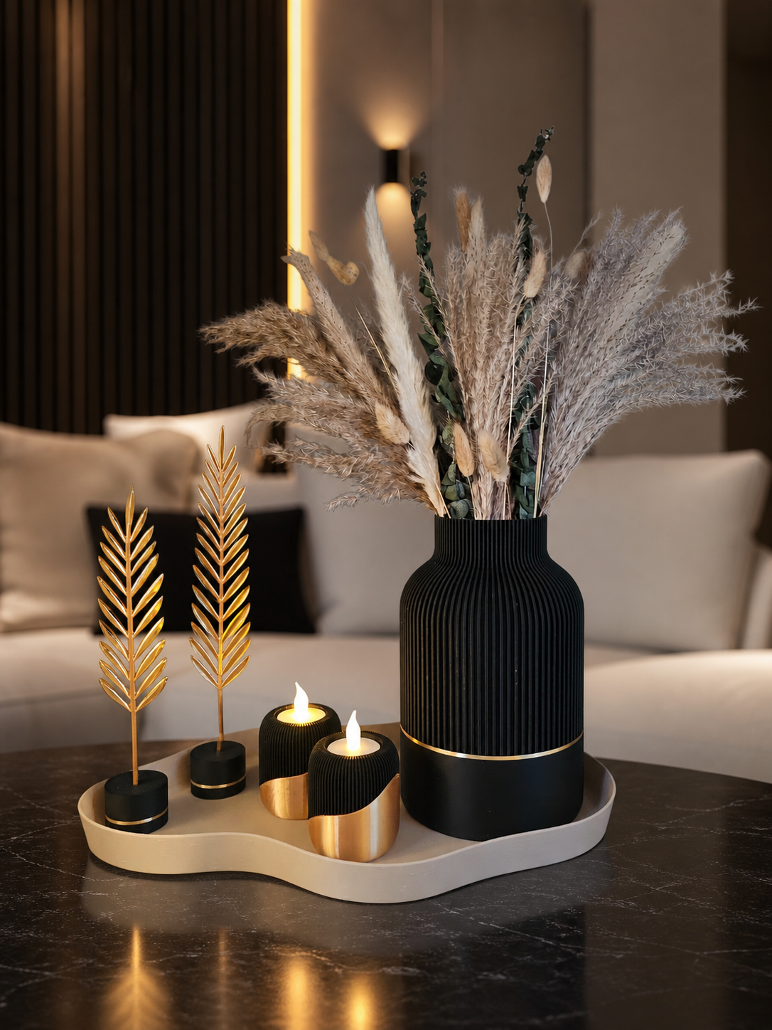 Luxe Japandi Woondecoratie Set — Luxury Nature Golden Glow