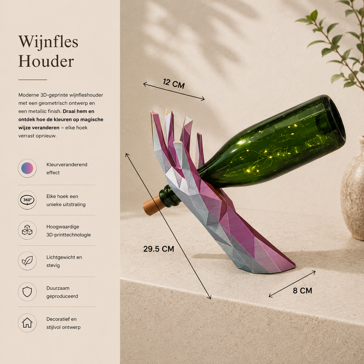Wijnfleshouder hand geometrisch design