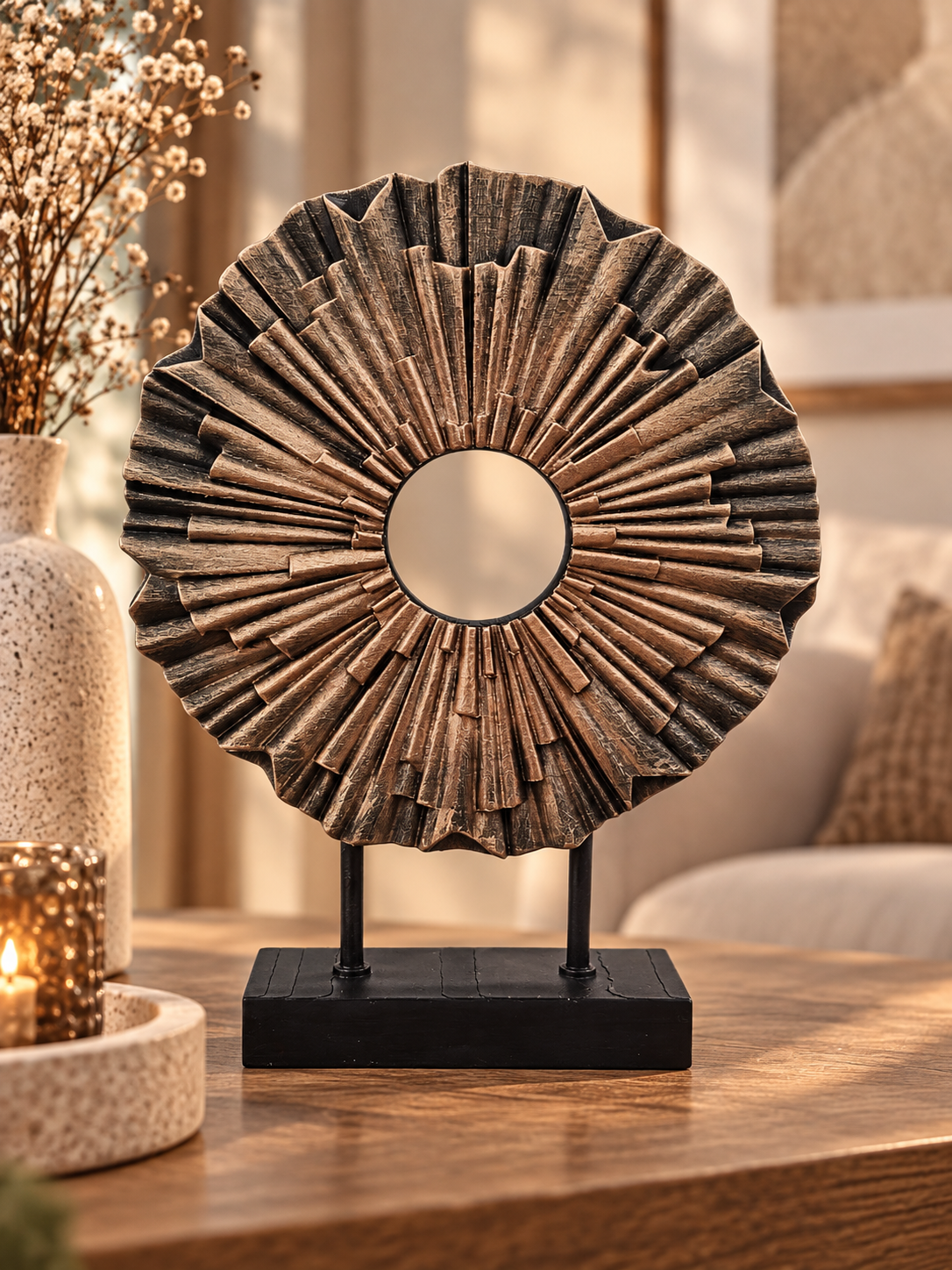 Decoratief Ornament Rond – Zwart met Metallic Koper of Zilver | Luxury Layerzz