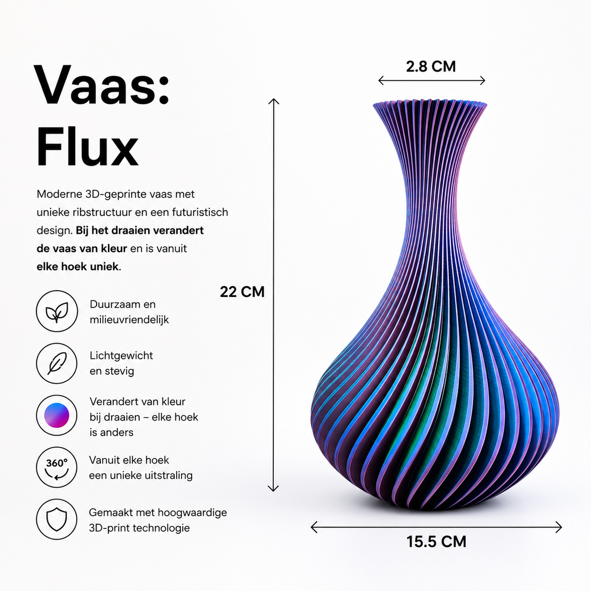 Flux - Moderne 3D Geprinte Vaas