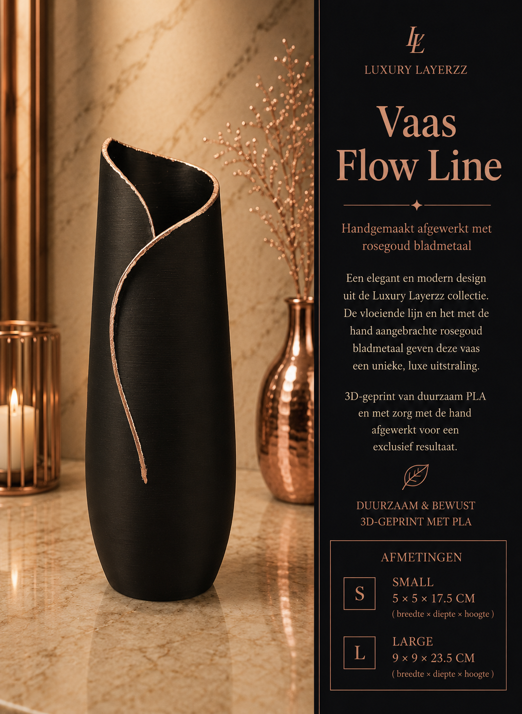 Luxury Layerzz Flow Line Vase | Design Vaas met Gouden Rand - 2 maten diverse kleuren
