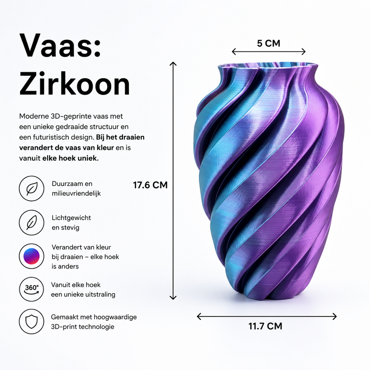Zirkoon - 3D Geprinte Design Vaas Voor Droogbloemen