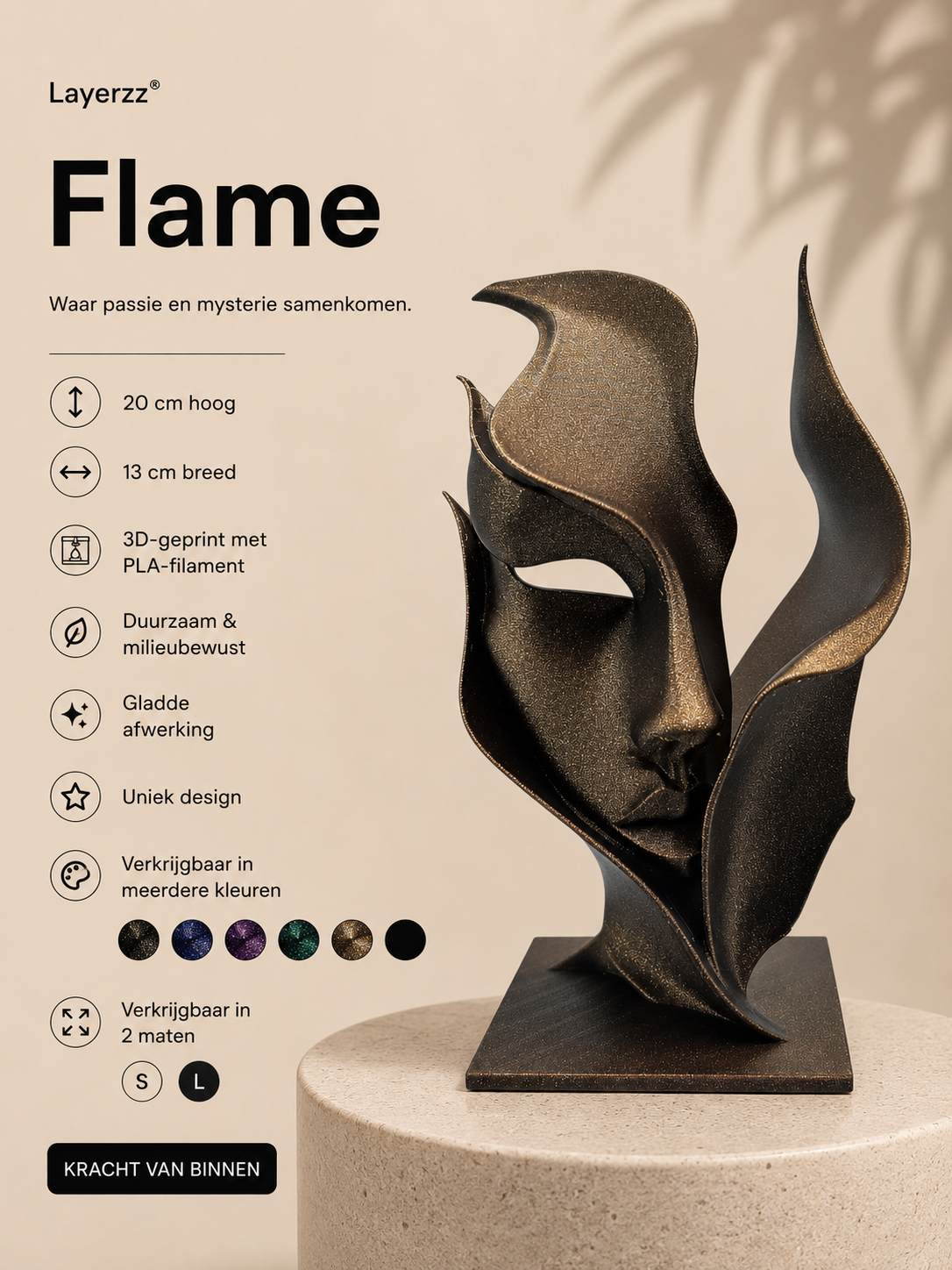Kunstbeeld - Flame - abstract - 3D print - 2 beschikbare maten meerdere kleuren