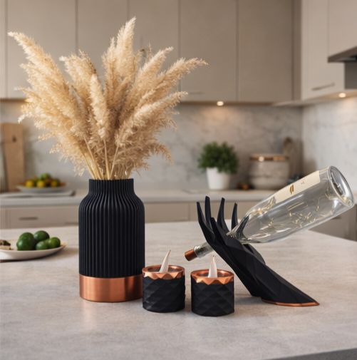 Luxury Layerzz – Royal Line Vase | Copper Accent - duurzaam - 3d geprint - woondecoratie - 2 maten