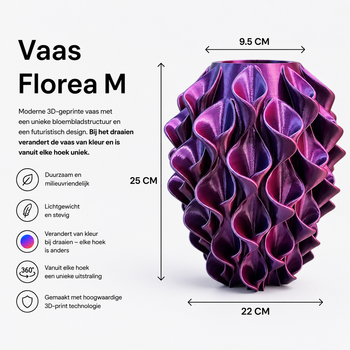 Florea Unieke 3D geprinte Design vaas